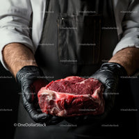 Butcher Holding a Juicy Ribeye Steak