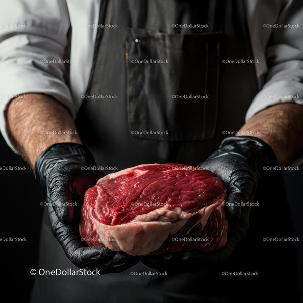 Butcher Holding Fresh Ribeye Steak