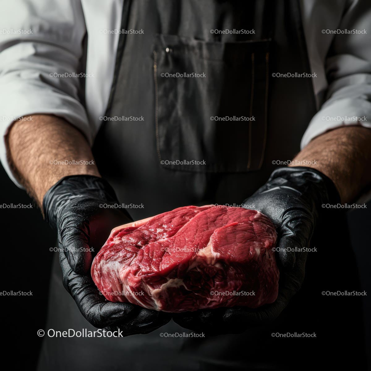 Butcher Holding Fresh Raw Beef Steak