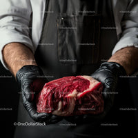 Butcher Holding Fresh Raw Beef Steak