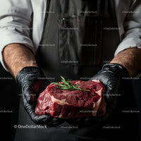 Chef Holding Fresh Raw Beef Steak with Rosemary Garnish