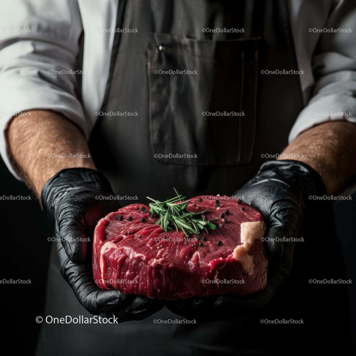 Chef Holding Fresh Prime Beef Steak with Rosemary