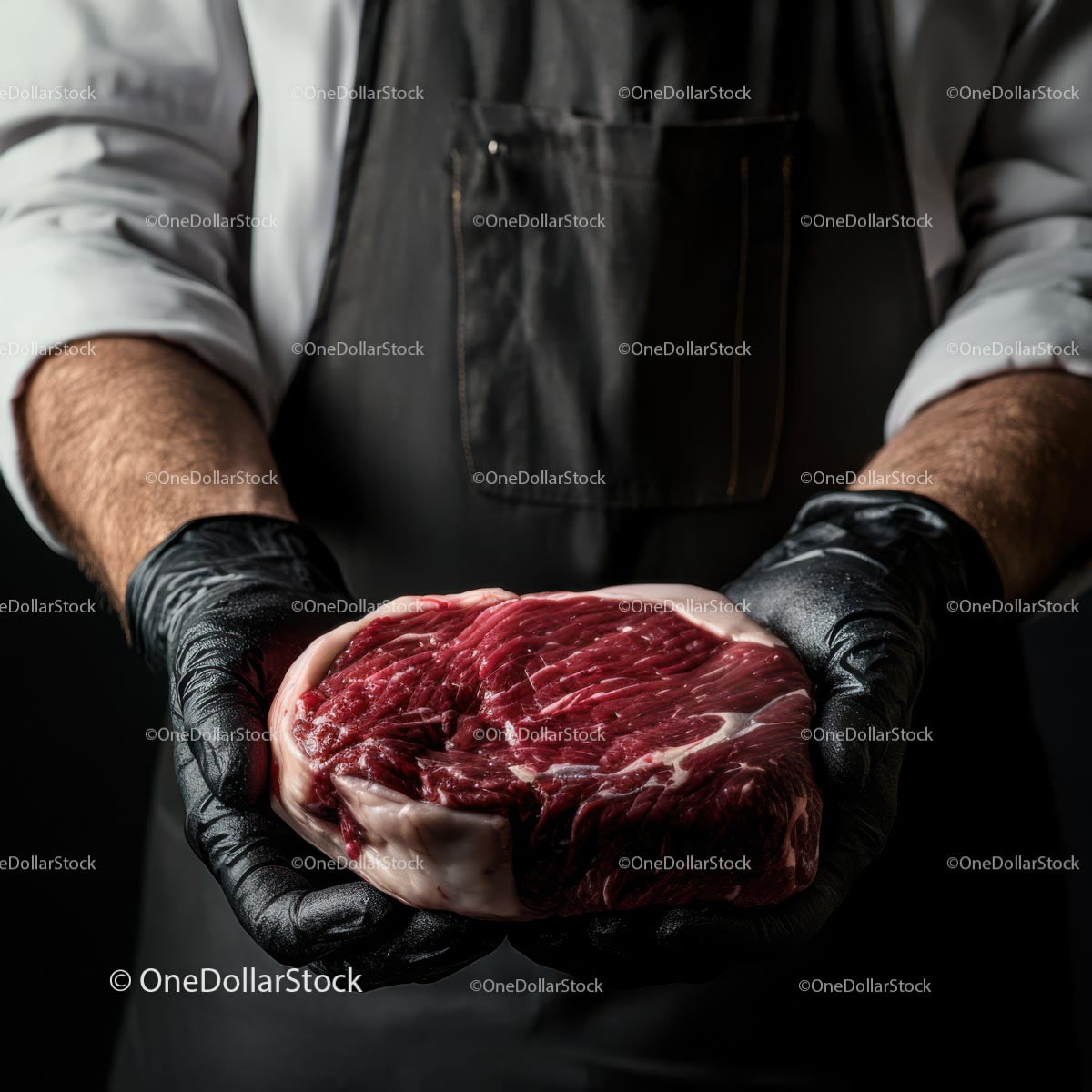 Szef kuchni trzyma świeży marmurkowy stek Ribeye