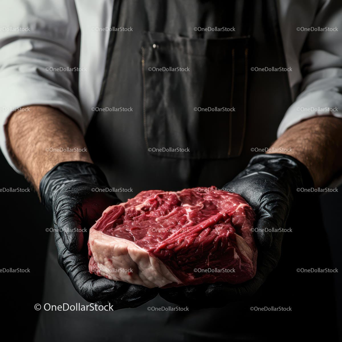 Butcher Holding Premium Cut of Raw Beef Steak