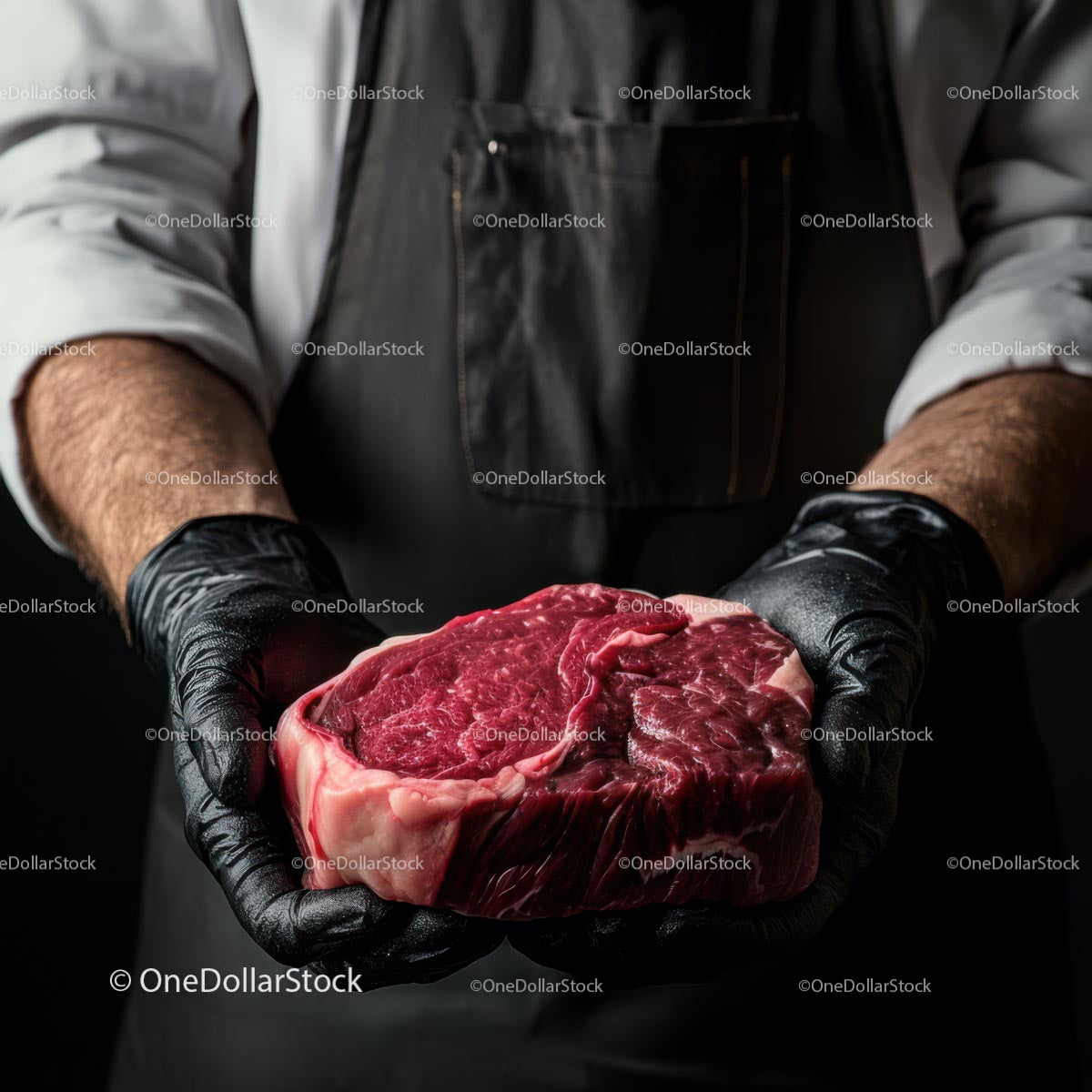Chef Presenting Raw Marbled Steak Cut in Hands