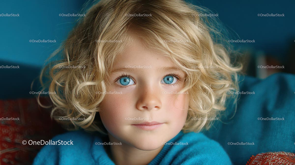 Blonde Child with Blue Eyes and Curly Hair (40 Images)