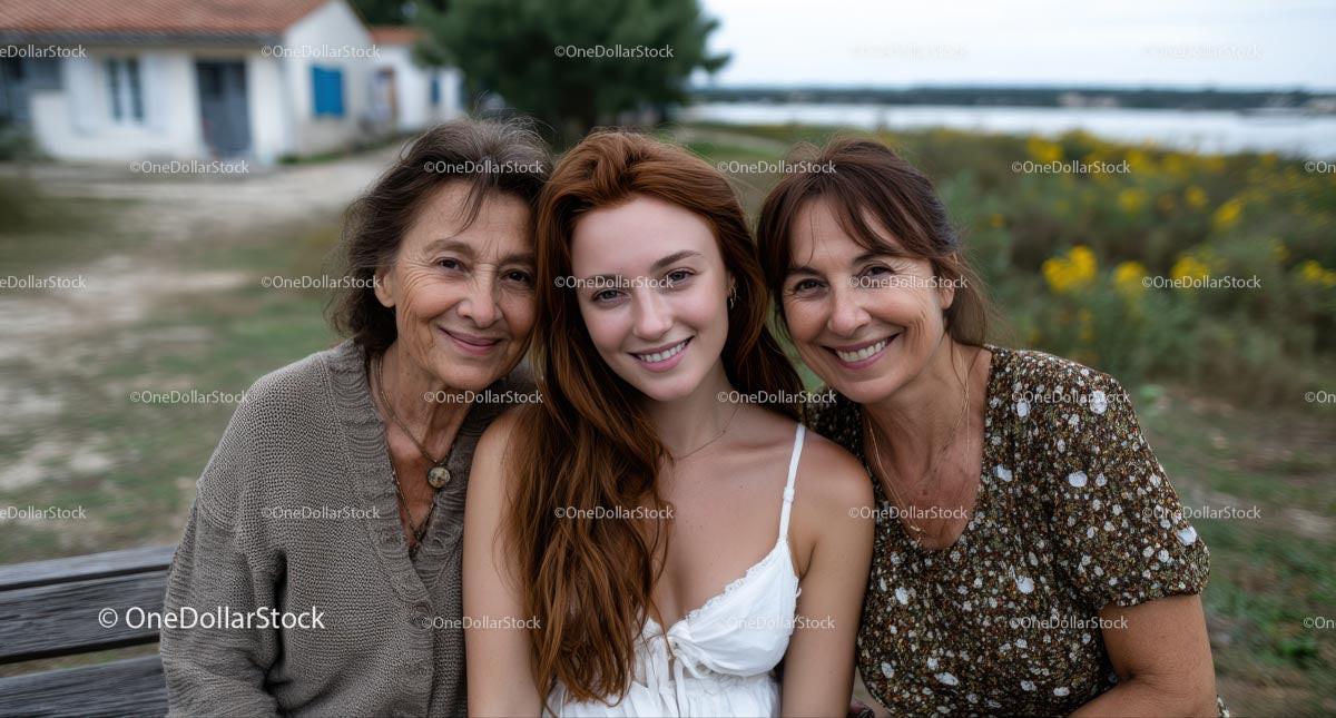 Three Generations of Women Smiling in Nature
