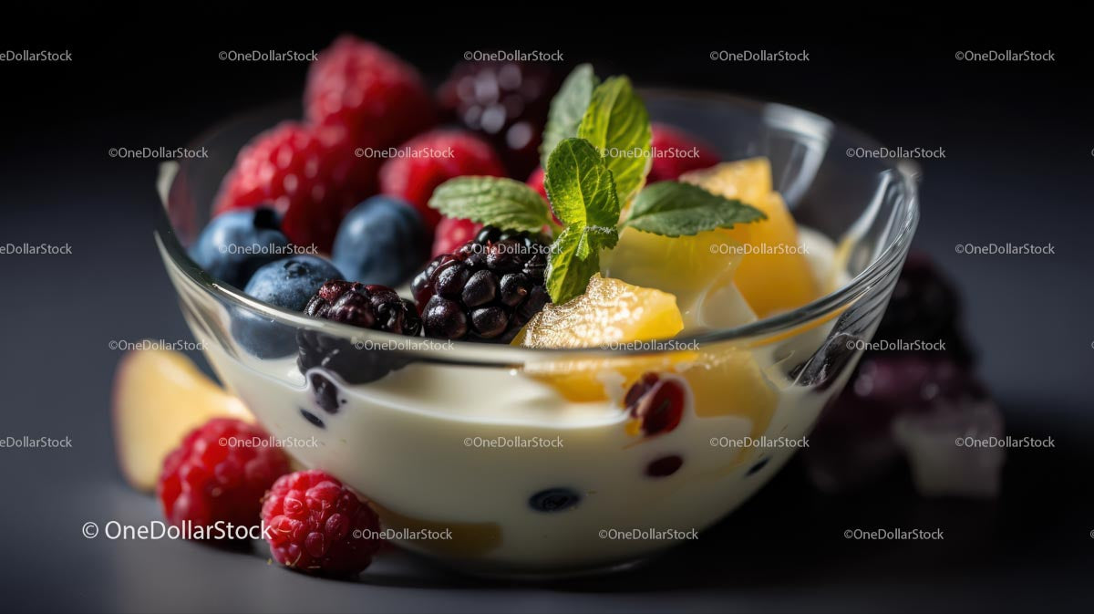 Colorful Fruit and Yogurt Bowl with Mint Garnish (32 Images)