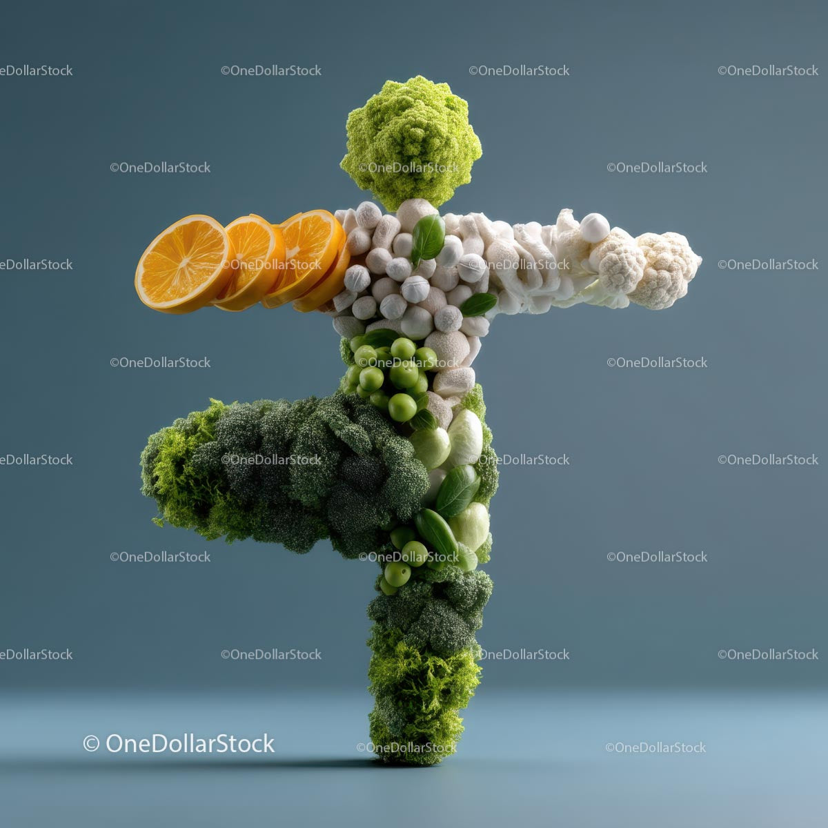 Artistic Arrangement of Fresh Vegetables and Citrus Slices