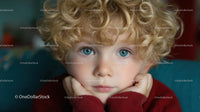 Curly Haired Child with Striking Blue Eyes
