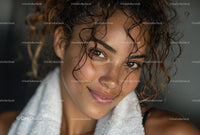 Smiling Woman with Curly Hair and Natural Glow