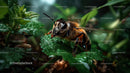 Close-Up of Honey Bee on Lush Green Leaf in Garden
