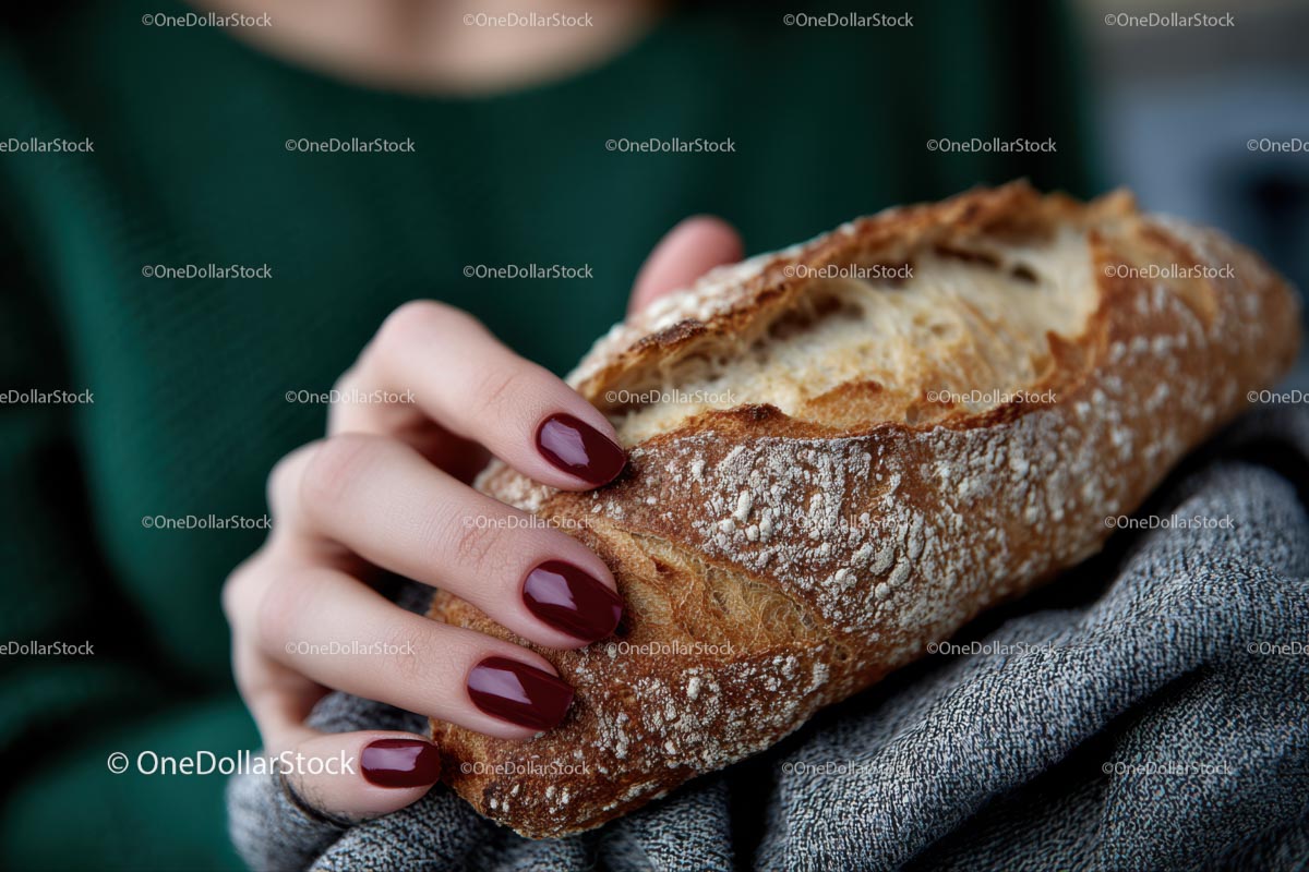 Hand Holding Rustic Loaf of Freshly Baked Bread