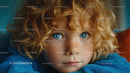 Close-up Portrait of Child with Blue Eyes and Curly Hair
