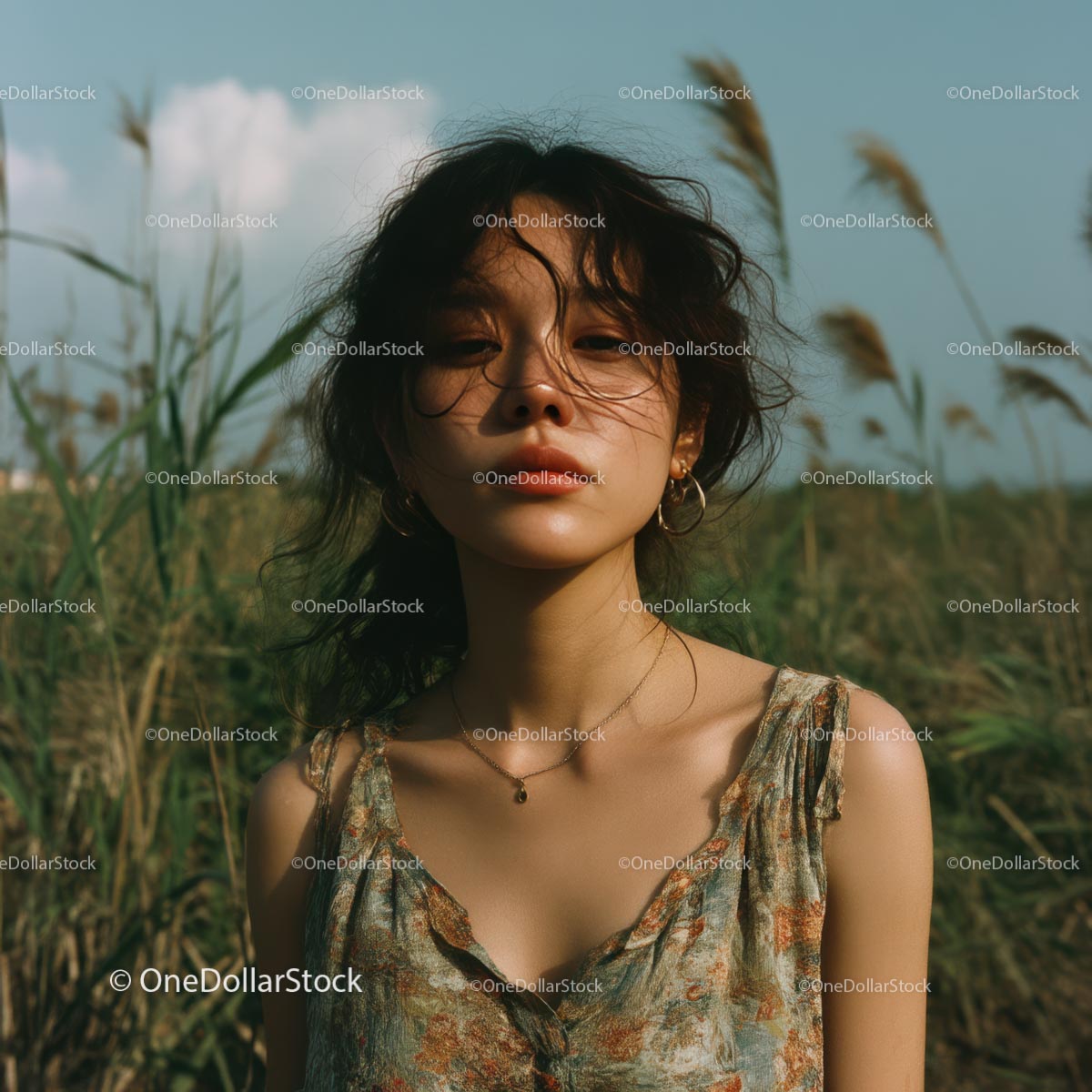 Bohemian Woman Standing in a Field on a Sunny Day