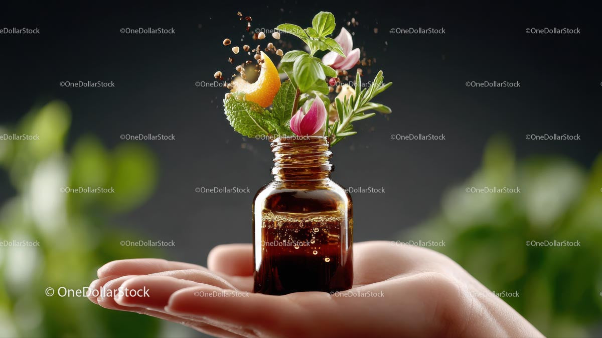 Herbal Infusion in Aromatherapy Glass Bottle