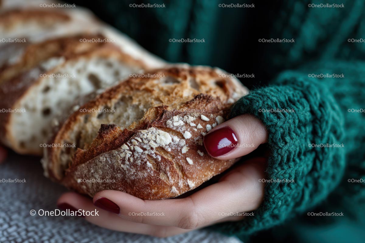 Hands Holding Freshly Baked Rustic Bread Loaf