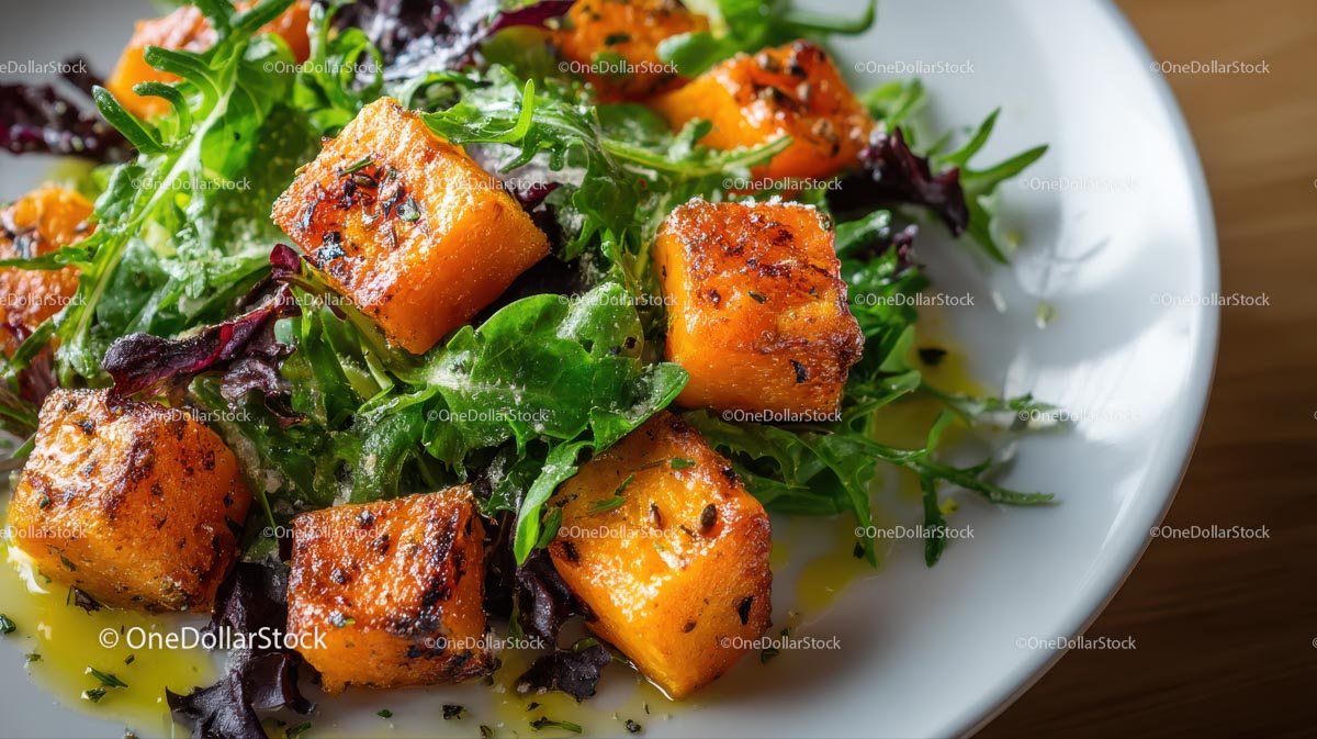 Roasted Pumpkin and Fresh Leafy Green Salad