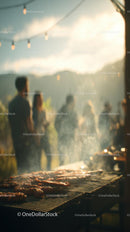Outdoor Barbecue at Sunset with Friends Socializing