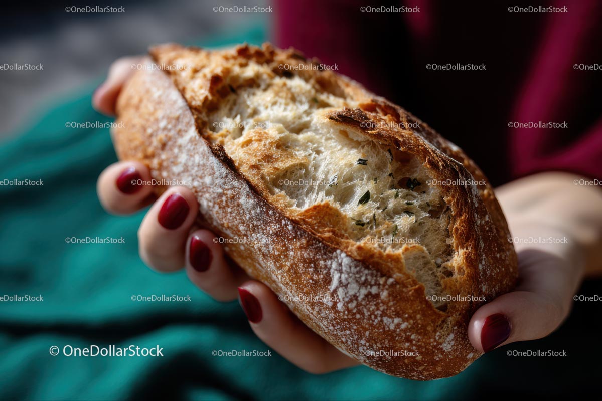 Crusty Sourdough Bread Held in Hands