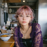 Trendy Young Woman with Pink Hair in Stylish Casual Outfit