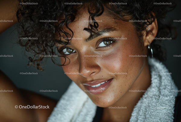 Close-Up of Smiling Woman with Curly Hair and Radiant Skin