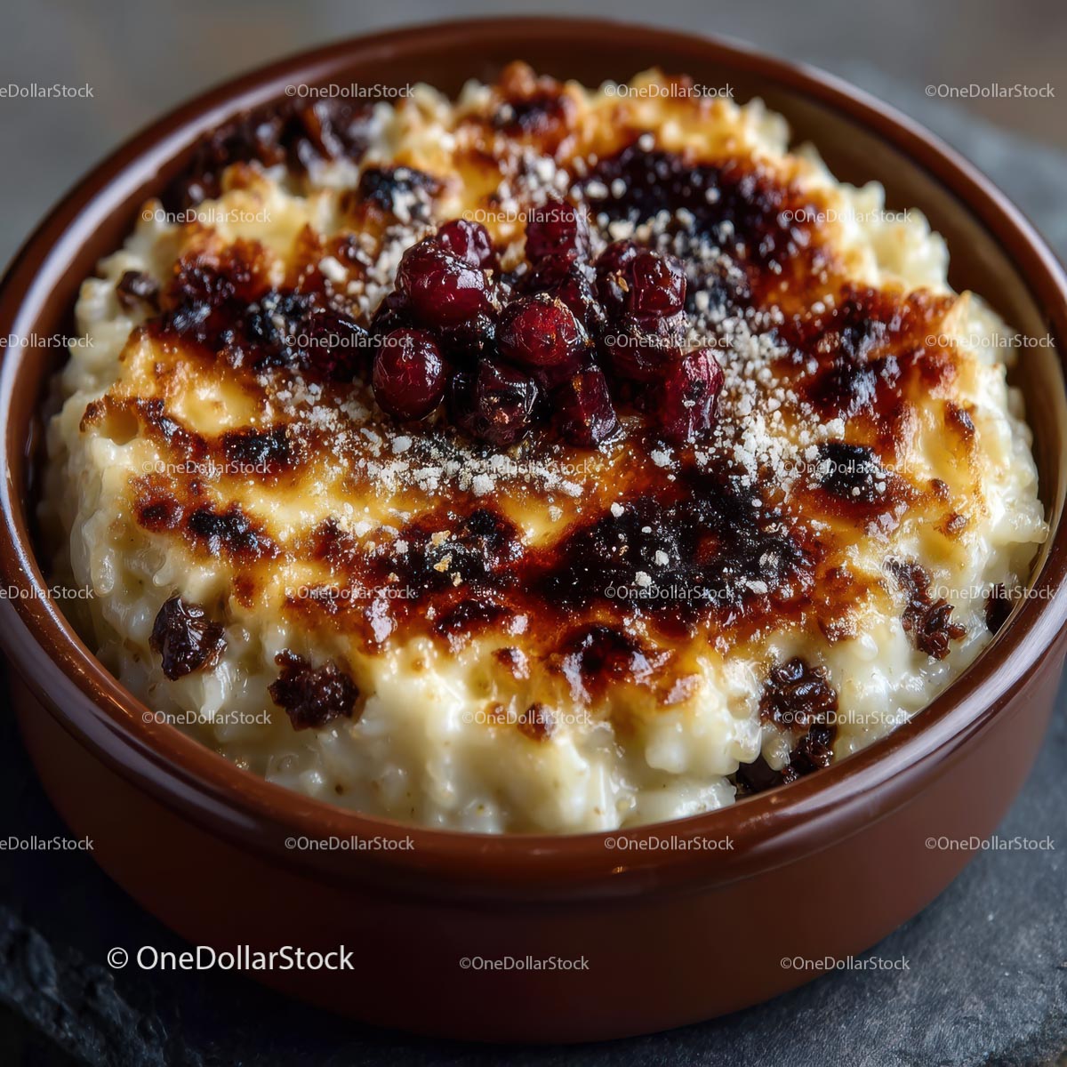 Baked Rice Pudding with Cranberry Topping