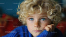 Curly-Haired Child with Captivating Blue Eyes