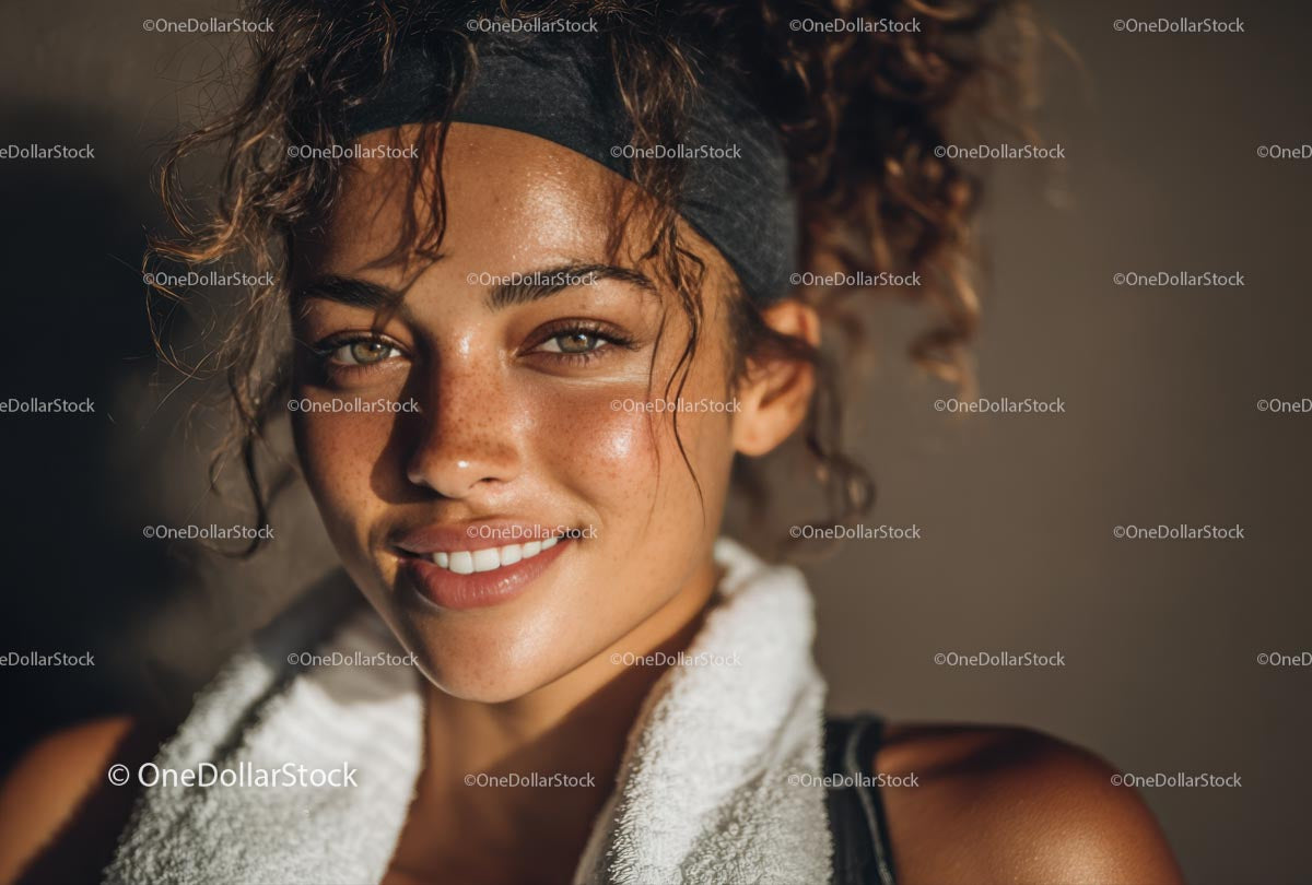 Sunlit Woman with Towel Embracing Fitness and Wellness