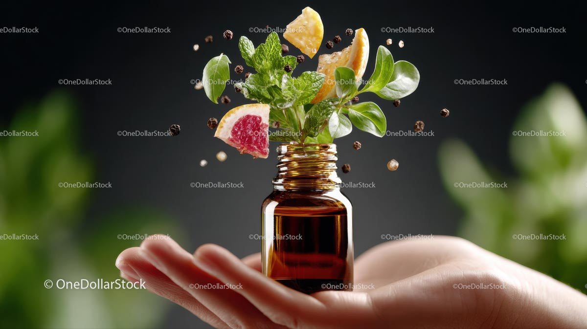 Herbal Aromatherapy with Citrus and Mint in Glass Bottle