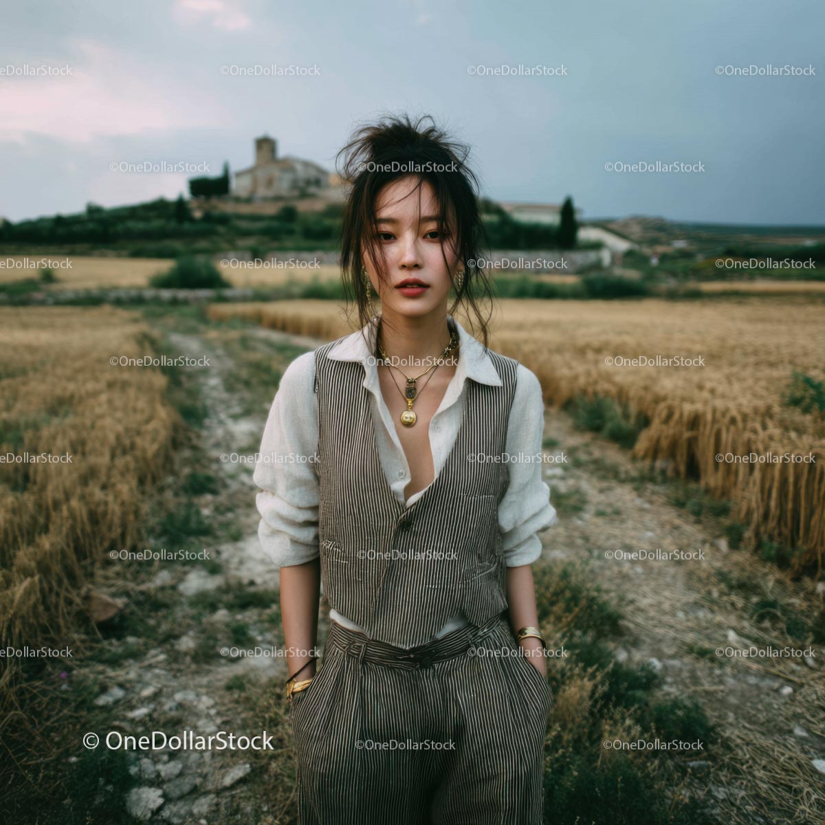 Stylish Woman Posing in Rustic Wheat Field (18 Images)