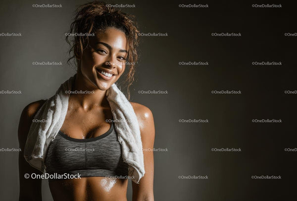 Smiling Athletic Woman with Towel After Workout Session