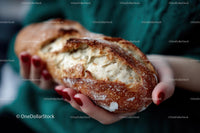 Hands Holding Freshly Baked Artisan Sourdough Bread