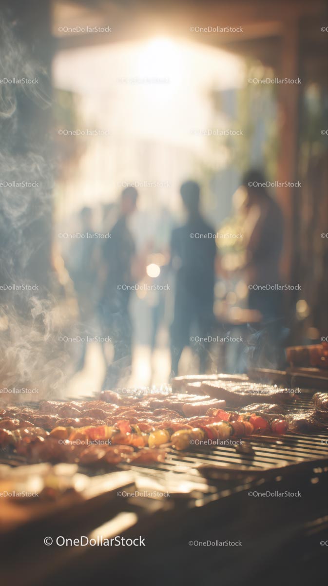 Grilled Skewers at a Lively Outdoor Market