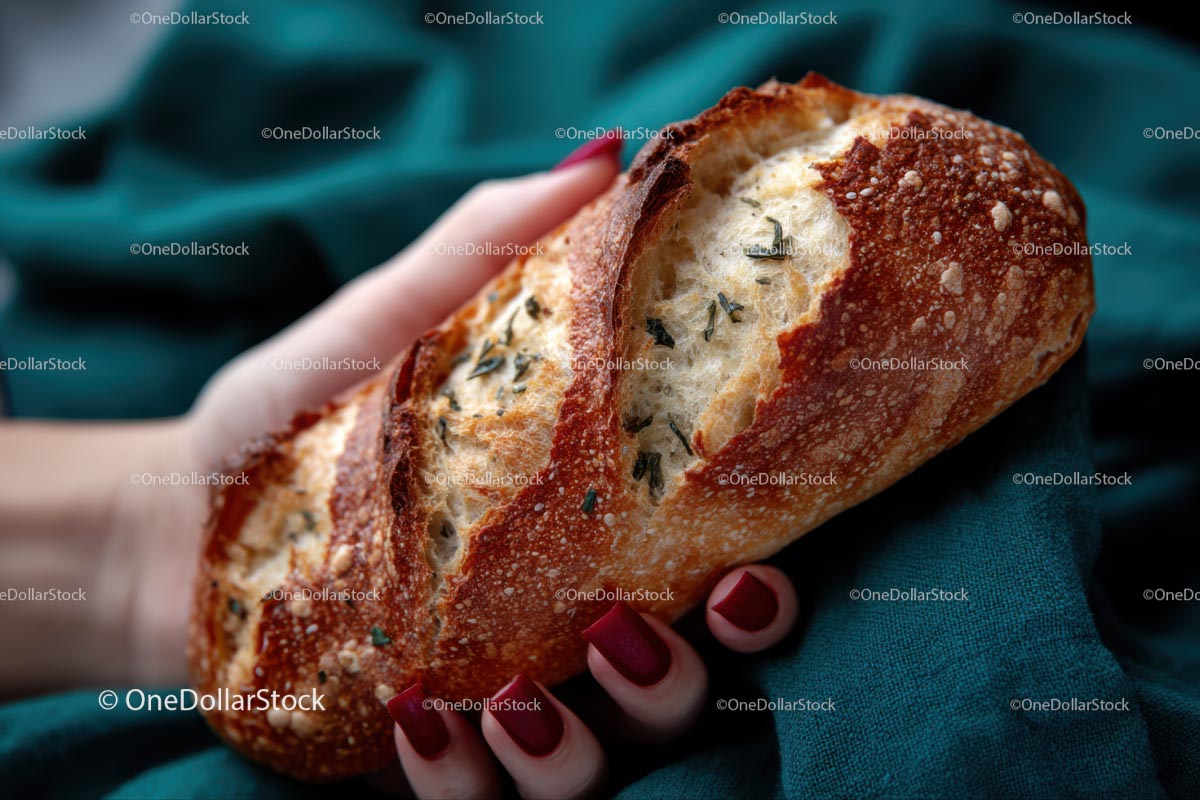 Hand Holding Crusty Artisan Bread with Rosemary