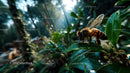 Honeybee Pollinating on Green Leaf in Sunlit Garden