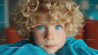 Adorable Child with Curly Blonde Hair and Blue Eyes