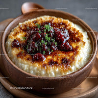 Rustic Rice Pudding with Caramelized Topping and Berries