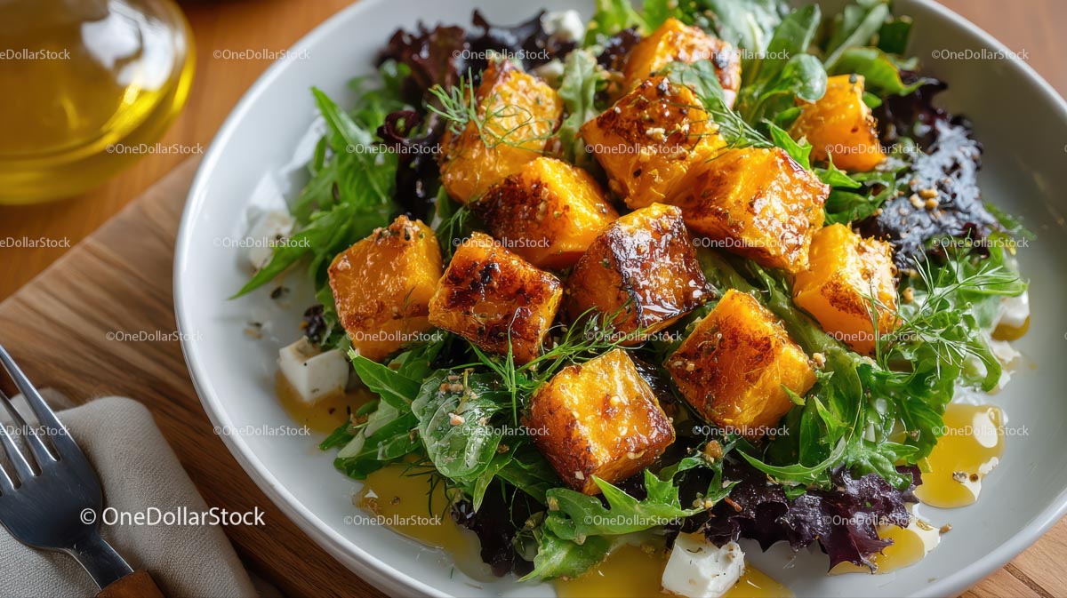 Roasted Pumpkin Salad with Fresh Greens