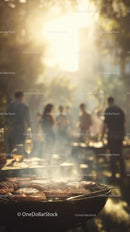 Friends Enjoying Outdoor Barbecue in Sunlit Garden