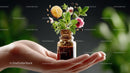 Aromatic Essential Oil Bottle with Fresh Herbs and Citrus