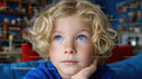 Blond Child with Dreamy Gaze in Cozy Home Setting