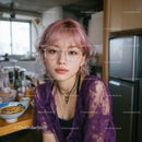 Stylish Woman with Pink Hair in Trendy Kitchen Setting