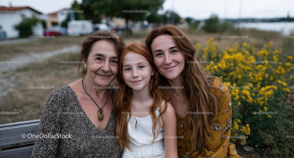 Three Generations Smiling Together in Nature