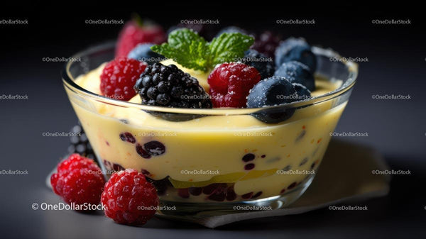 Creamy Custard with Fresh Berries and Mint