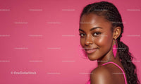 Confident Woman with Braided Hair and Pink Earrings