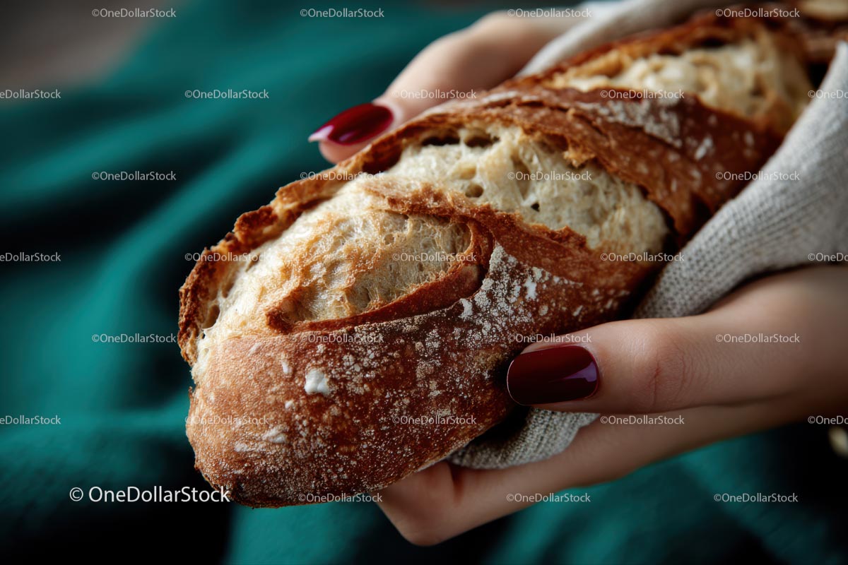 Artisanal Baguette with Crisp Crust Held in Hands
