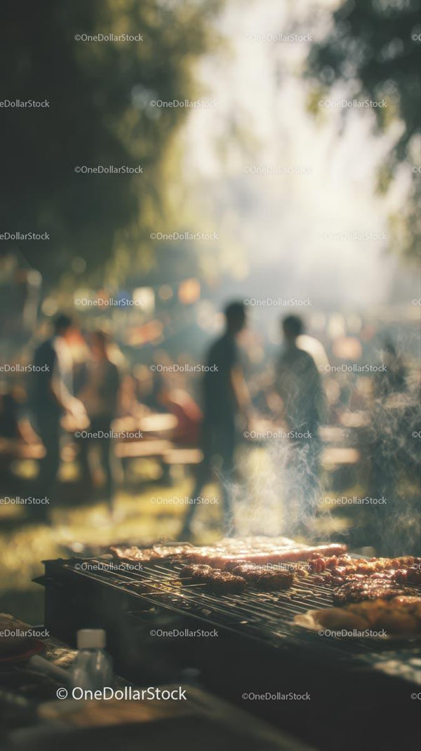 Outdoor Barbecue with Friends in a Sunlit Park