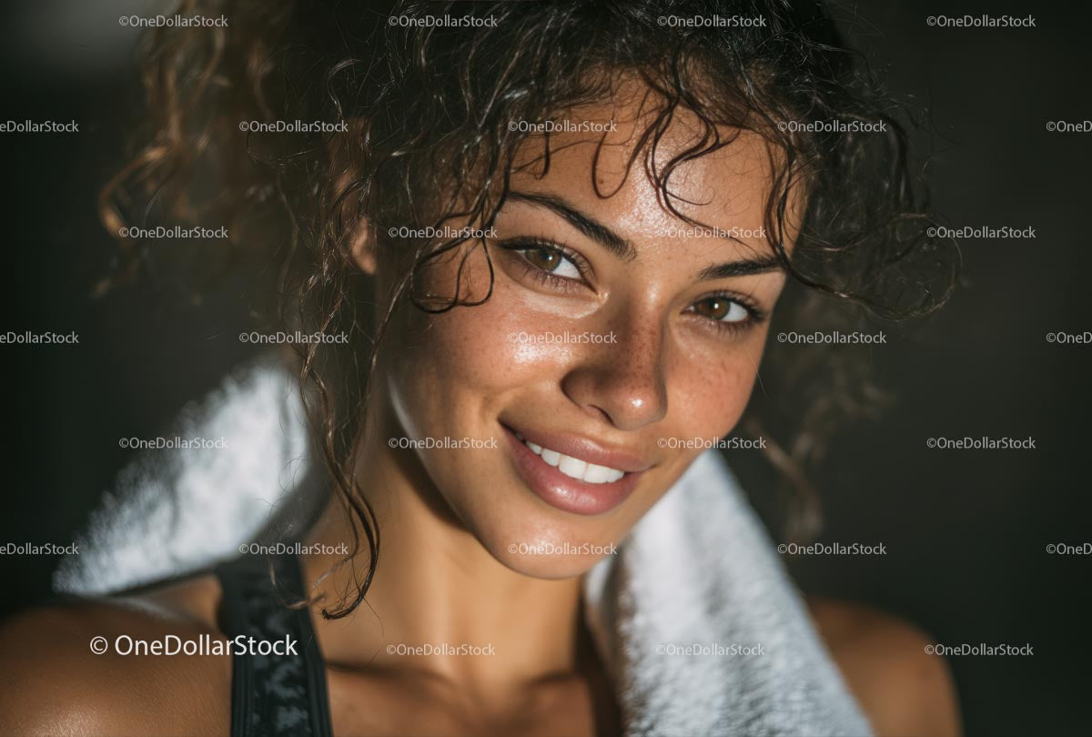 Smiling Woman with Curly Hair Radiates Natural Beauty