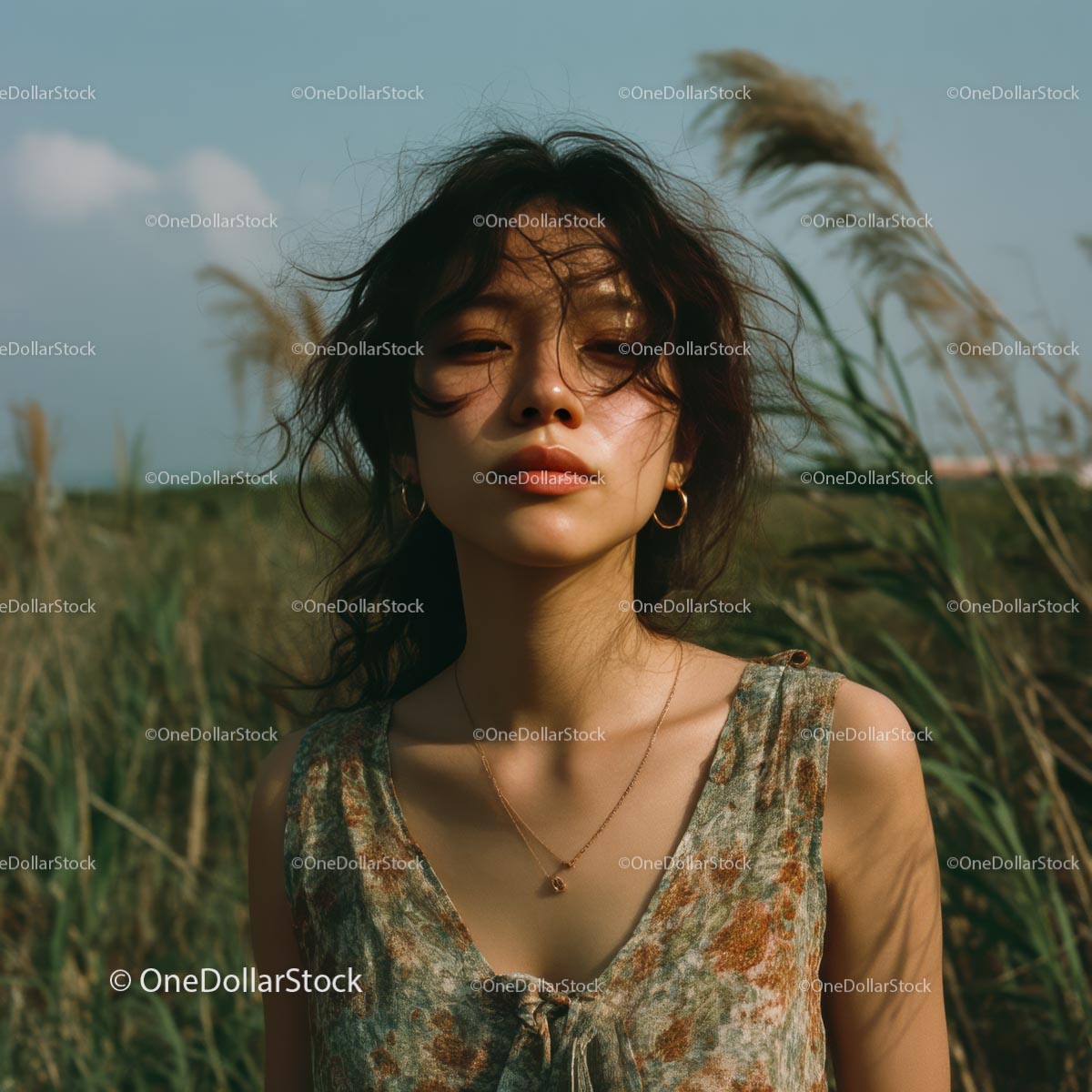 Young Woman with Bohemian Style in Sunlit Field